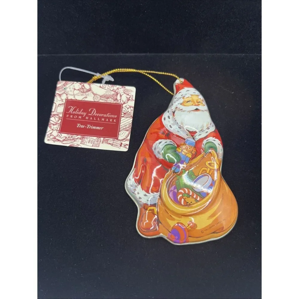 Christmas Hallmark Santa with Bag Of Toys Hanging Ornament Metal Vintage Holiday